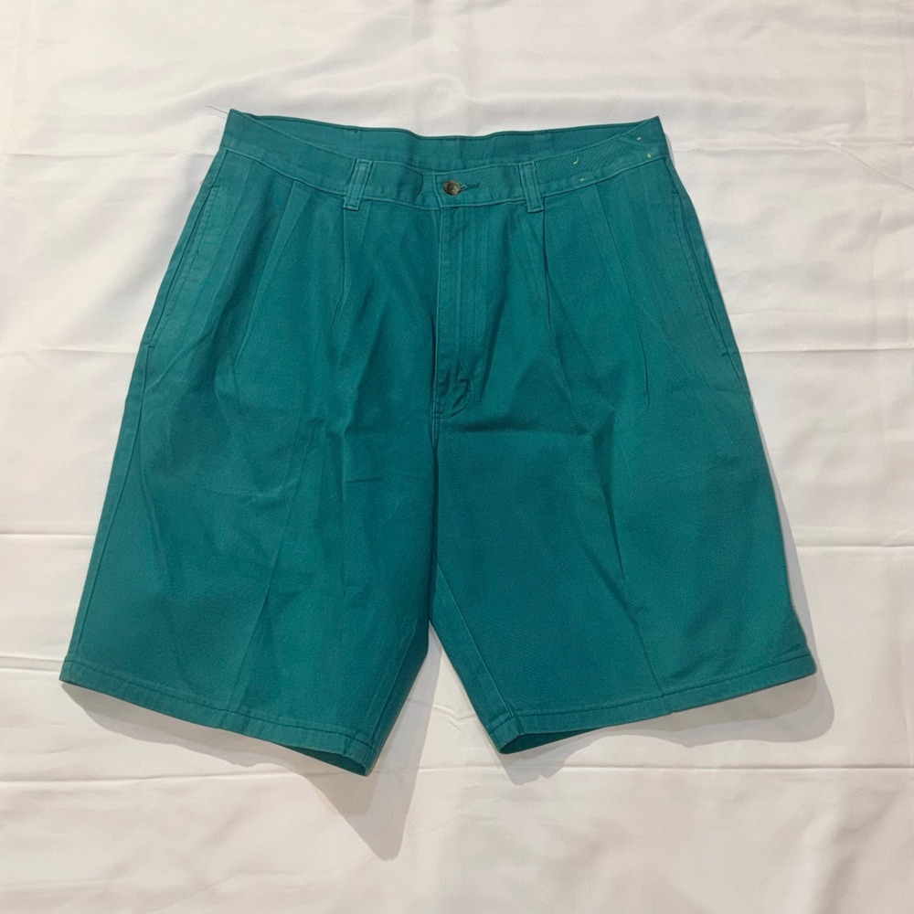 Duck Head Pleated Shorts Mens 33 Teal Green Vintage 100% Cotton Chino Preppy - Picture 1 of 9